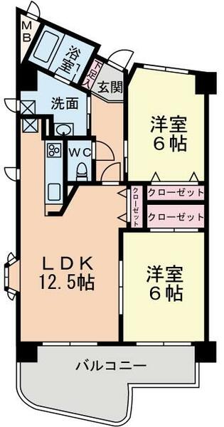 ピュアライフビル 802｜福岡県北九州市小倉北区田町(賃貸マンション2LDK・8階・57.94㎡)の写真 その2