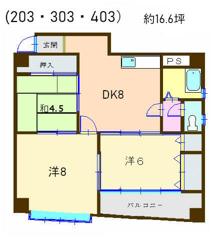 リバーサイドマンション 303｜静岡県沼津市宮町(賃貸マンション3DK・3階・55.00㎡)の写真 その2