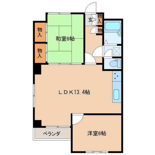 ヒルハウス 105｜千葉県茂原市木崎(賃貸マンション2LDK・1階・55.90㎡)の写真 その2