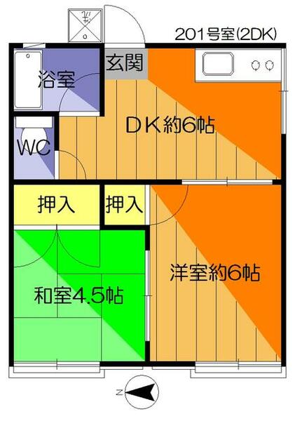 コーポ園 201｜埼玉県戸田市下前１丁目(賃貸アパート2DK・2階・34.78㎡)の写真 その2