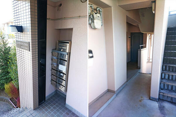 画像9:（左）集合ポスト、（右）３０３号室玄関前スペース