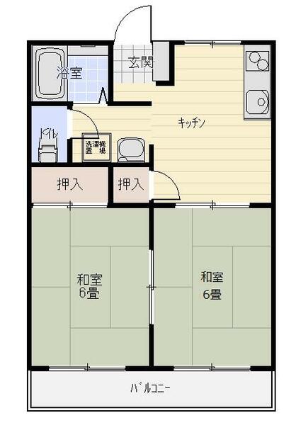 ハイツ大内Ａ棟｜山梨県甲斐市中下条(賃貸アパート2DK・1階・43.88㎡)の写真 その2