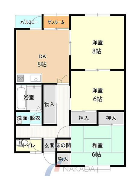 サンシャインエバラ B110｜富山県富山市向新庄(賃貸アパート3DK・1階・60.00㎡)の写真 その1