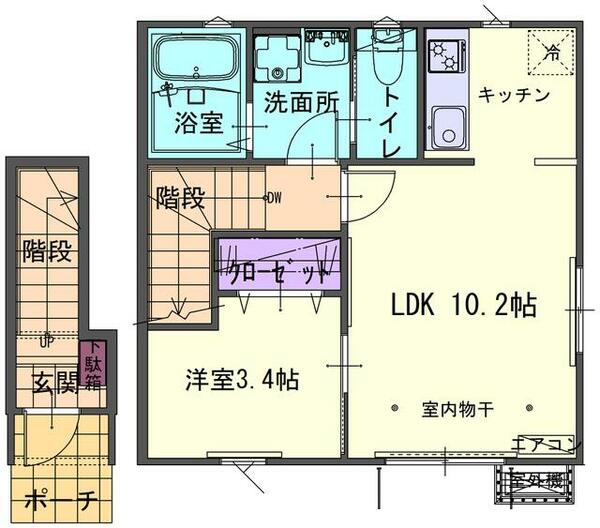 Ｅｒｄｅ　Ａ 203｜岩手県北上市村崎野２０地割(賃貸アパート1LDK・2階・38.68㎡)の写真 その2