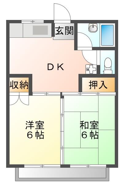 サンハウスα 206｜福島県白河市昭和町(賃貸アパート2DK・2階・39.60㎡)の写真 その2