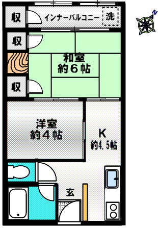 新神戸ハイツ 208｜兵庫県神戸市中央区熊内町５丁目(賃貸マンション2K・2階・33.00㎡)の写真 その2