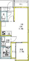 熊本県熊本市北区黒髪６丁目（賃貸アパート1LDK・2階・28.78㎡） その2