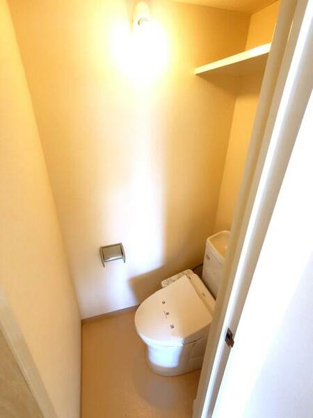 トイレ：人気のウォシュレット付きです。上部には棚がありトイレットペーパーを保管できます。
