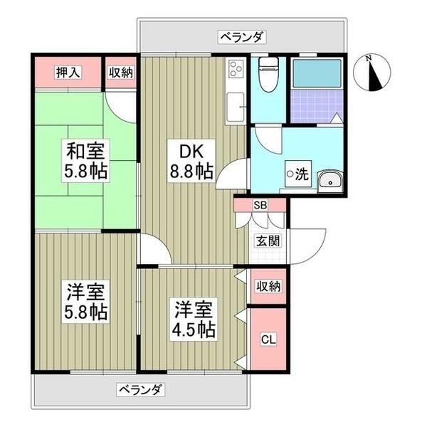 ホワイトヒルマンション｜栃木県真岡市白布ケ丘(賃貸マンション3DK・2階・59.65㎡)の写真 その1