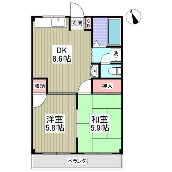 ハイツカミハラⅡ 105｜栃木県宇都宮市西川田町(賃貸マンション2DK・1階・42.50㎡)の写真 その2