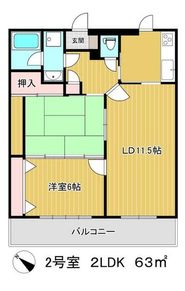 宮城県仙台市宮城野区新田２丁目(賃貸マンション2LDK・3階・63.00㎡)の写真 その2