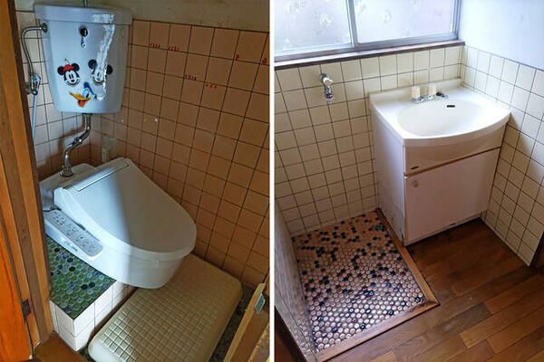 画像13:（左）温水洗浄暖房便座を新設、（右）室内洗濯機置場・洗面台
