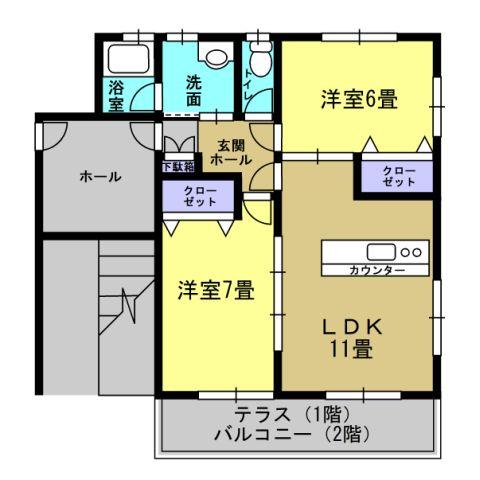 メープルハウスＡ棟 201｜埼玉県加須市下高柳(賃貸アパート2LDK・2階・54.83㎡)の写真 その2