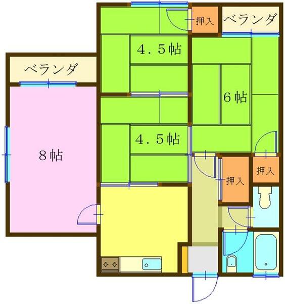 徳島県徳島市八万町大坪(賃貸アパート4DK・2階・65.00㎡)の写真 その1