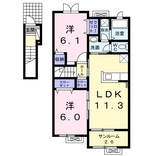 カーサドマーニ 202｜岩手県大船渡市盛町字御山下(賃貸アパート2LDK・2階・61.40㎡)の写真 その2