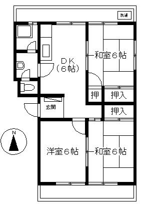 中筋マンション 201｜香川県高松市木太町(賃貸マンション3DK・2階・54.54㎡)の写真 その2