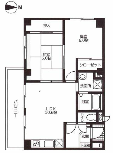 サンビームα｜兵庫県西宮市南越木岩町(賃貸マンション2LDK・2階・52.07㎡)の写真 その2