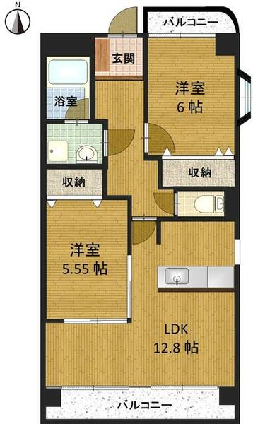 愛知県海部郡蟹江町大字蟹江本町字ヤノ割(賃貸マンション2LDK・2階・59.40㎡)の写真 その2