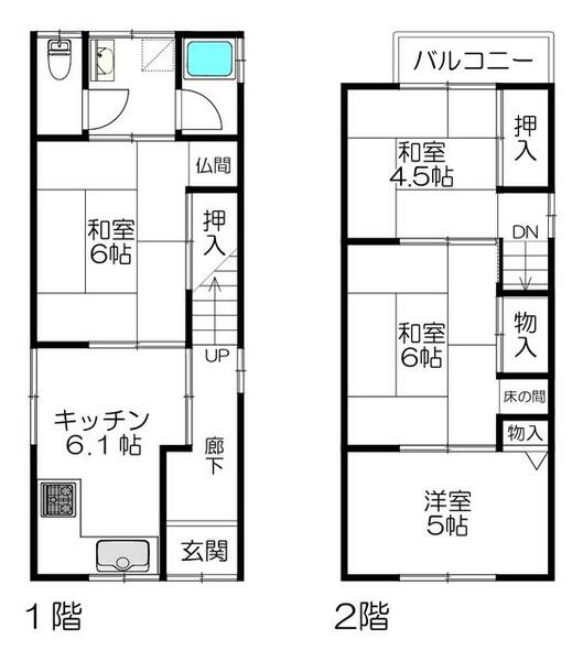 大阪府堺市西区浜寺昭和町１丁(賃貸一戸建4DK・--・54.47㎡)の写真 その2