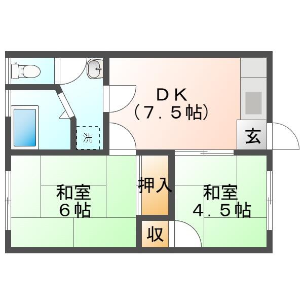 いわのビル 201｜福岡県飯塚市相田(賃貸アパート2DK・2階・39.75㎡)の写真 その1