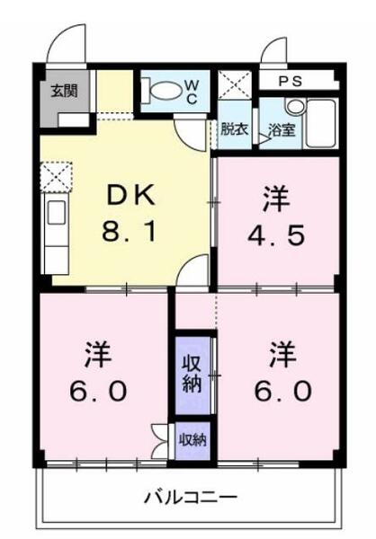 杉本ハイツ 202｜熊本県合志市須屋(賃貸アパート3DK・2階・48.44㎡)の写真 その2