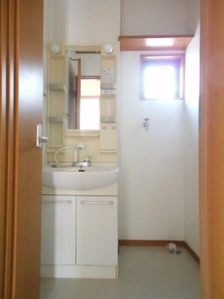 画像6:シャワー付きの洗面台、右横は洗濯機設置