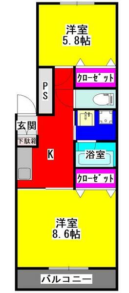 熊本県熊本市東区錦ケ丘(賃貸マンション2K・3階・46.20㎡)の写真 その1