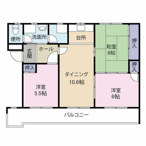 第１１愛日ハイツ 303｜徳島県板野郡藍住町勝瑞字西勝地(賃貸マンション3LDK・3階・68.64㎡)の写真 その1