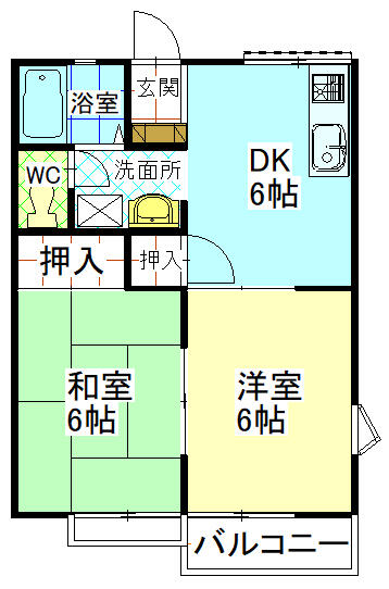 福島県いわき市小名浜字横町(賃貸アパート2DK・2階・39.74㎡)の写真 その2