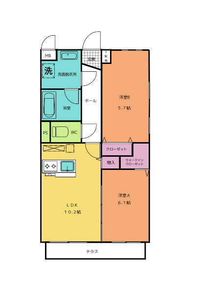 グランハイツ 201｜鹿児島県薩摩川内市原田町(賃貸マンション2LDK・2階・52.25㎡)の写真 その2