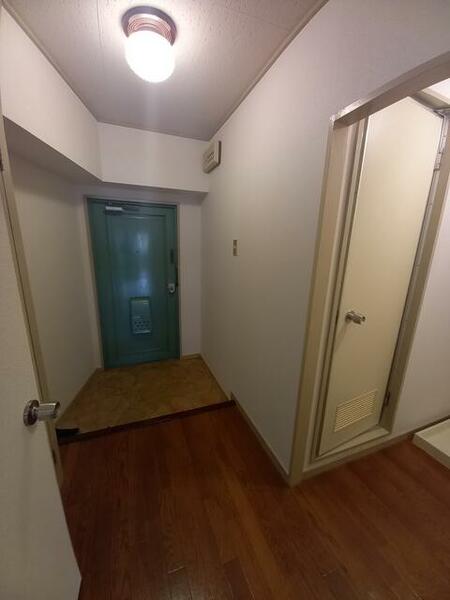 画像4:リビング側から玄関です。レトロなブルーグリーンが可愛いいドアです。