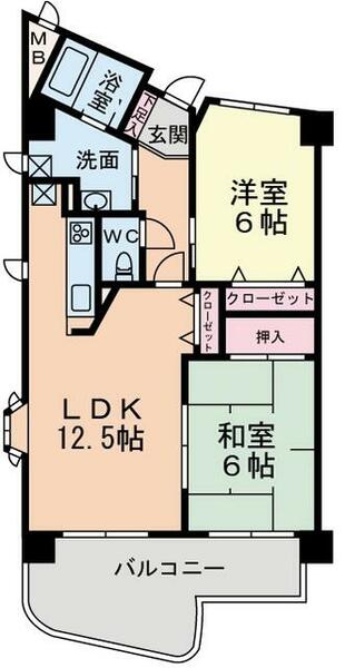 ピュアライフビル 502｜福岡県北九州市小倉北区田町(賃貸マンション2LDK・5階・57.94㎡)の写真 その2