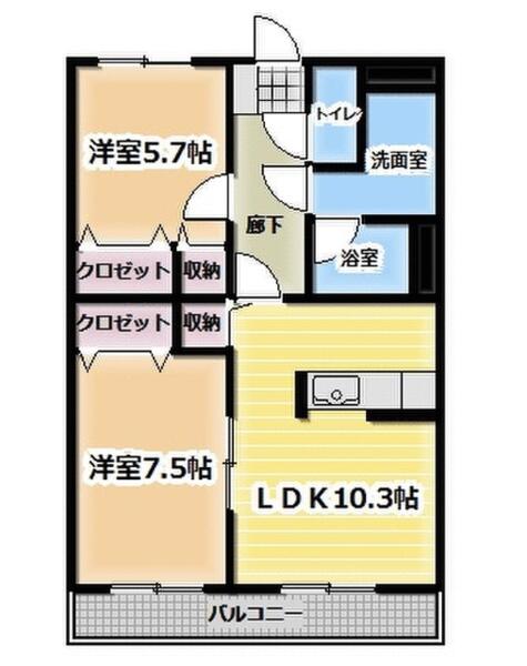 静岡県富士市横割１丁目(賃貸マンション2LDK・3階・58.76㎡)の写真 その2