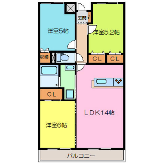 スカイマンションパーク 303｜熊本県合志市幾久富(賃貸マンション3LDK・3階・67.20㎡)の写真 その2