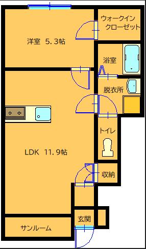 岩手県一関市赤荻字月町(賃貸アパート1LDK・1階・42.99㎡)の写真 その2