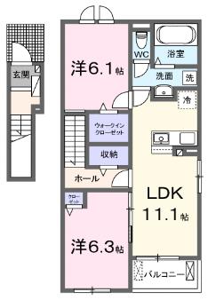 福岡県豊前市大字赤熊(賃貸アパート2LDK・2階・58.60㎡)の写真 その2