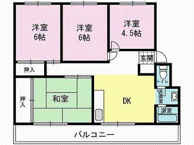 マンションリバーサイド 301｜兵庫県加古川市加古川町木村(賃貸マンション4DK・3階・66.21㎡)の写真 その2