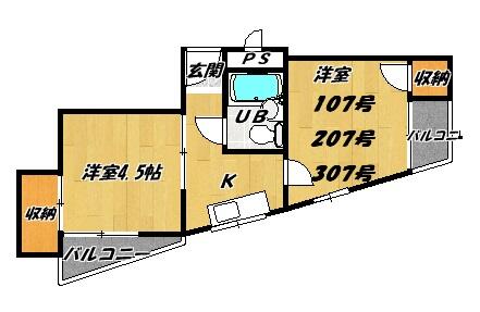 サンパレス｜大阪府門真市上島町(賃貸マンション2K・2階・27.00㎡)の写真 その2