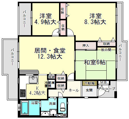 ドムス熊取｜大阪府泉南郡熊取町七山１丁目(賃貸マンション3LDK・3階・81.66㎡)の写真 その2