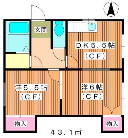 ホワイトキュービック 201｜東京都板橋区弥生町(賃貸アパート2DK・2階・43.10㎡)の写真 その2