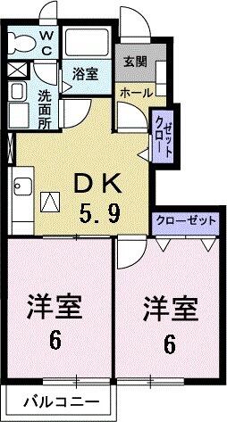 ホルティパークＡ 103｜福岡県宗像市村山田(賃貸アパート2DK・1階・42.77㎡)の写真 その2