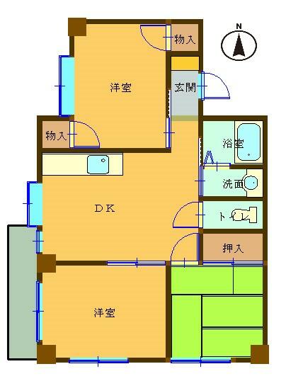 香川県高松市屋島西町(賃貸マンション3DK・2階・52.25㎡)の写真 その2