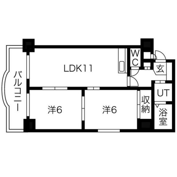 サンシャイン琴似 403｜北海道札幌市西区琴似二条７丁目(賃貸マンション2LDK・4階・50.80㎡)の写真 その2