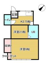 サウザンドサニー  ｜ 山梨県甲府市北新２丁目（賃貸アパート2K・2階・22.96㎡） その1