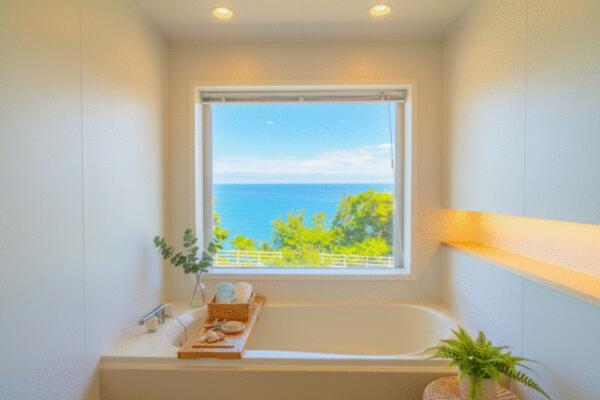 画像5:浴室からオーシャンフロントの絶景を望み、眼下に広がる日本海の絶景を一望しながらゆっくりできます。