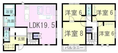 19.5帖の広々リビングと6帖以上の洋室が4部屋ある間取りです！