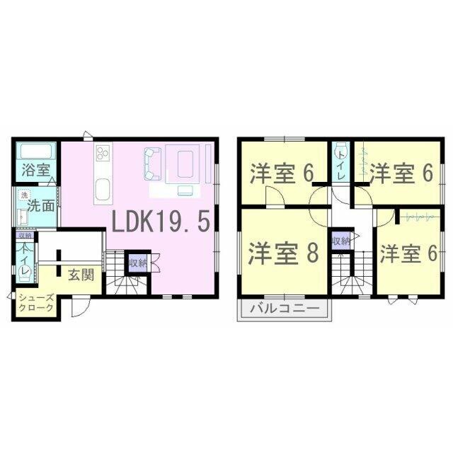 19.5帖の広々リビングと6帖以上の洋室が4部屋ある間取りです！