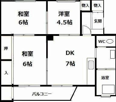 西野ハイツＡ棟 ４０４ 3DKの写真