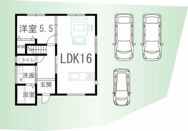 車3台駐車可能！※車の配置は一例です。