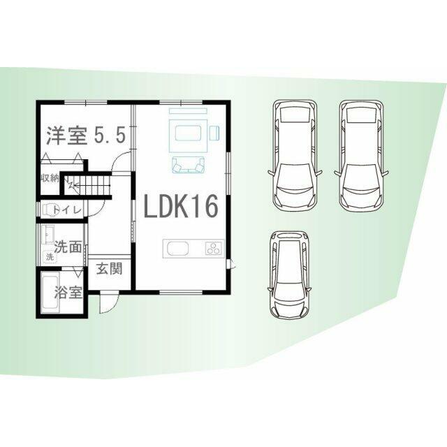 車3台駐車可能！※車の配置は一例です。